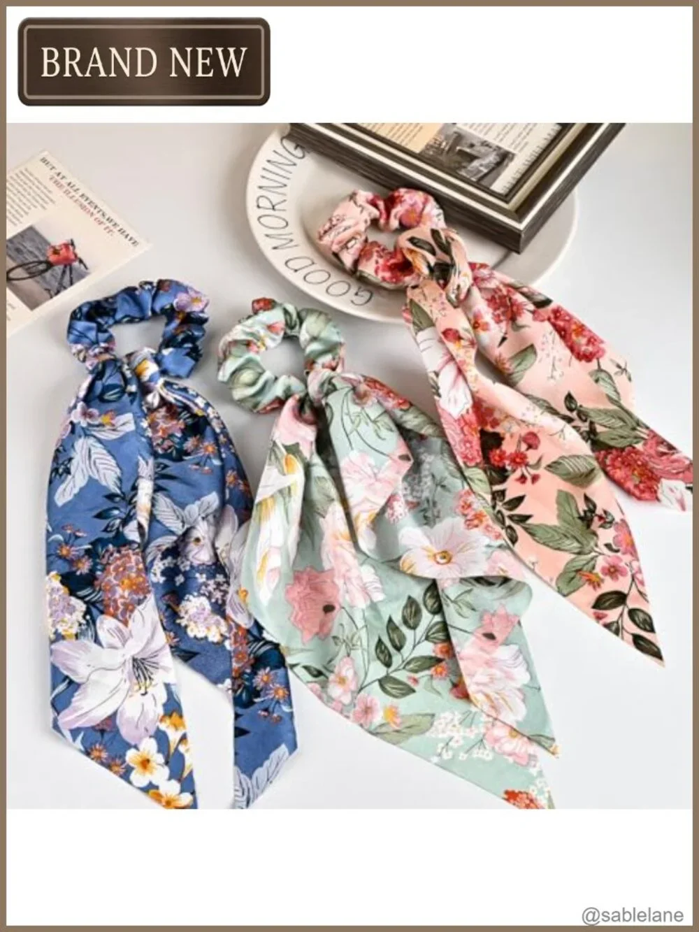 Satin Hair Scarf Scrunchies Set of 4 No Damage Hair Ties for Women